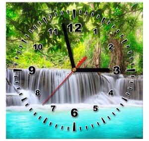 Obraz s hodinami Nádherný vodopád v Thajsku Rozměry: 100 x 40 cm