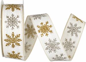 Stuha vánoční SNOWPEARL WHITE bílá 25mm x 2m (10,-Kč/m)