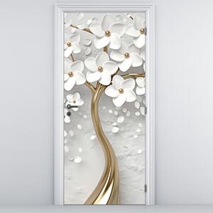 Fototapeta na dveře - Bílý strom s květinami (95x205cm)