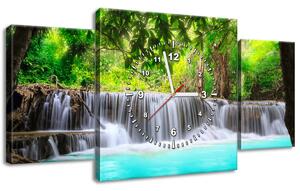 Obraz s hodinami Nádherný vodopád v Thajsku - 3 dílný Rozměry: 90 x 30 cm