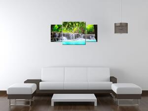 Obraz s hodinami Nádherný vodopád v Thajsku - 3 dílný Rozměry: 90 x 30 cm