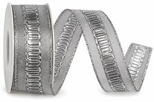 IMPERIAL SILVER – stříbrná lurexová stuha s drátkem 25mm x 2m (12,-Kč/m)