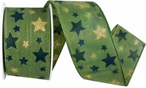 Stuha vánoční TWILIGHT STARS GREEN zelená 40mm x 2m (14,-Kč/m)