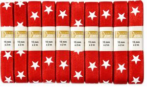 10x stuha vánoční STARRY RED CHARM červená 15mm x2m (8,-Kč/ks) (4,-Kč/m)