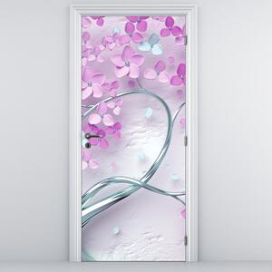 Fototapeta na dveře - Květy na stříbrném kmeni, abstrakt (95x205cm)