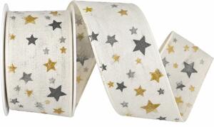 Stuha vánoční TWILIGHT STARS WHITE bílá 40mm x 2m (14,-Kč/m)