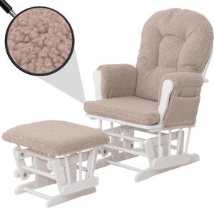 Lehátko HWC-C76, houpací křeslo křeslo + taburet tkanina bouclé 480g/m² Oeko-Tex hndý rám bílý