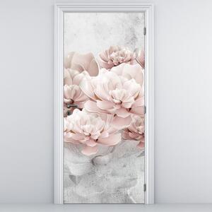 Fototapeta na dveře - Růžové květy na zdi (95x205cm)