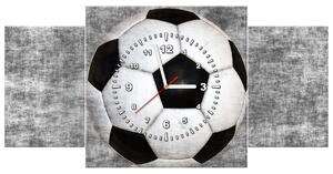Obraz s hodinami Fotbalový míč - 3 dílný Rozměry: 80 x 40 cm