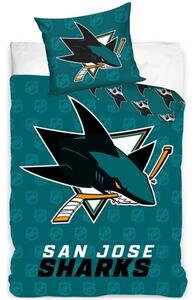 Hokejové ložní povlečení NHL San Jose Sharks - motiv Shield - 100% bavlna renforcé - 70 x 90 cm + 140 x 200 cm