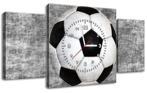 Obraz s hodinami Fotbalový míč - 3 dílný Rozměry: 80 x 40 cm