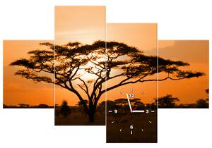Obraz s hodinami Nádherná africká země - 4 dílný Rozměry: 120 x 80 cm