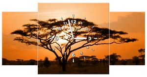 Obraz s hodinami Nádherná africká země - 3 dílný Rozměry: 80 x 40 cm