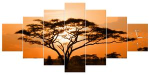 Obraz s hodinami Nádherná africká země - 7 dílný Rozměry: 160 x 70 cm