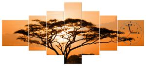 Obraz s hodinami Nádherná africká země - 7 dílný Rozměry: 160 x 70 cm