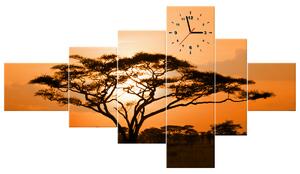 Obraz s hodinami Nádherná africká země - 6 dílný Rozměry: 180 x 100 cm