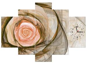 Obraz s hodinami Nádherná růže fraktál - 5 dílný Rozměry: 150 x 70 cm