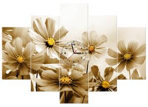 Obraz s hodinami Květnatá krása - 5 dílný Rozměry: 150 x 70 cm