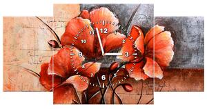 Obraz s hodinami Nádherný Vlčí mák - 3 dílný Rozměry: 90 x 30 cm