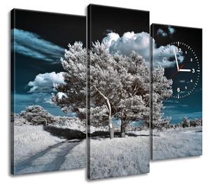 Obraz s hodinami Záhadné silné stromy - 3 dílný Rozměry: 90 x 70 cm
