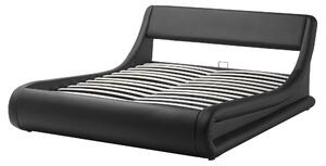 Černá kožená postel s úložištěm 160x200 cm AVIGNON