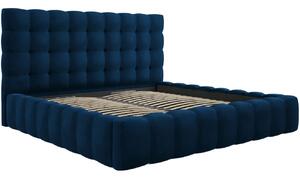 Královsky modrá sametová dvoulůžková postel MICADONI Mamaia 200 x 200 cm s úložným prostorem