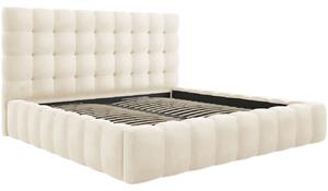 Béžová sametová dvoulůžková postel MICADONI Mamaia 200 x 200 cm s úložným prostorem