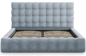 Světle modrá sametová dvoulůžková postel MICADONI Mamaia 200 x 200 cm s úložným prostorem
