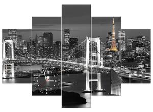 Obraz s hodinami Most Tokyo Bay - 5 dílný Rozměry: 150 x 105 cm