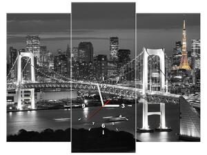 Obraz s hodinami Most Tokyo Bay - 3 dílný Rozměry: 90 x 70 cm