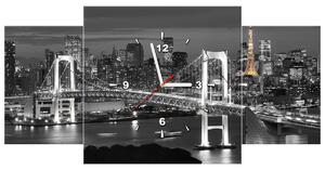 Obraz s hodinami Most Tokyo Bay - 3 dílný Rozměry: 80 x 40 cm