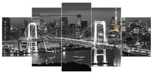Obraz s hodinami Most Tokyo Bay - 5 dílný Rozměry: 150 x 70 cm