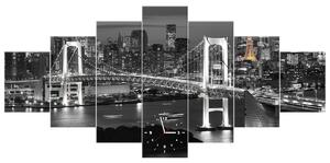 Obraz s hodinami Most Tokyo Bay - 7 dílný Rozměry: 210 x 100 cm