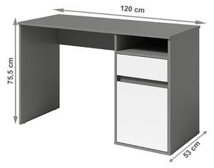 PC stůl, tmavě šedá-grafit/bílá, BILI