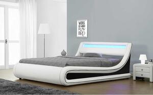 Manželská postel s RGB LED osvetlením, bíla/cerná, 163x200, MANILA NEW