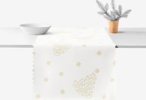 Goldea vánoční běhoun na stůl teflonový - zlaté vánoční stromečky a hvězdičky 35x140 cm