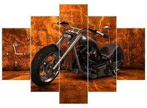 Gario 5 dílný obraz s hodinami Silná černá motorka Velikost: 150 x 105 cm