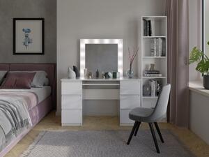 Toaletní stolek HOLLOW - bílý + zrcadlo a LED osvětlení ZDARMA