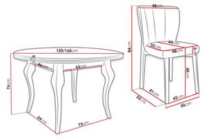 Rozkládací jídelní stůl 120 cm se 4 židlemi KRAM 2 - bílý / černý / krémový