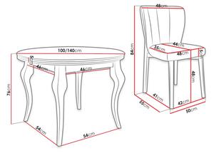 Rozkládací jídelní stůl 100 cm se 4 židlemi KRAM 2 - bílý / černý / šedý