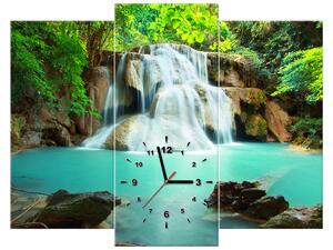 Obraz s hodinami Vodopád v Thajsku - 3 dílný Rozměry: 100 x 70 cm