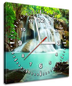 Obraz s hodinami Vodopád v Thajsku Rozměry: 30 x 30 cm