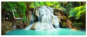Obraz s hodinami Vodopád v Thajsku Rozměry: 100 x 40 cm