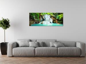 Obraz s hodinami Vodopád v Thajsku Rozměry: 100 x 40 cm