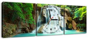 Obraz s hodinami Vodopád v Thajsku - 3 dílný Rozměry: 80 x 40 cm