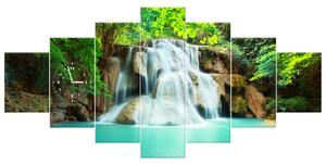 Obraz s hodinami Vodopád v Thajsku - 7 dílný Rozměry: 210 x 100 cm