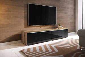 TV stolek CERIEE 140 - dub wotan / černý lesklý