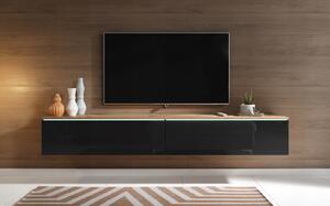 TV stolek CERIEE 180 - dub wotan / černý lesklý