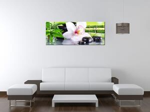 Obraz s hodinami Bílá orchidej a kameny Rozměry: 40 x 40 cm
