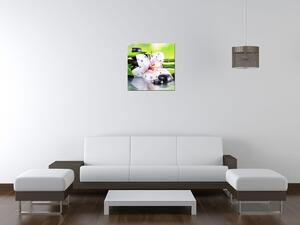 Obraz s hodinami Bílá orchidej a kameny Rozměry: 40 x 40 cm